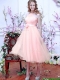Beautiful Halter Top Baby Pink Dama Dresses with Hand Made Flowers