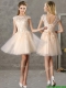 Classical Bateau Cap Sleeves Lace Dama Dresses in Champagne