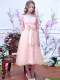 Comfortable Square Half Sleeves Bowknot Prom Dresses in Baby Pink