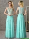 Discount Beaded and Applique V Neck Dama Dresses in Apple Green