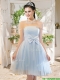 Elegant A Line Strapless Bowknot Short Dama Dresses in Light Blue