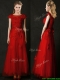 Elegant Empire Applique Red Dama Dresses with Cap Sleeves