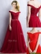 Elegant Off the Shoulder Cap Sleeves Prom Dresses in Wine Red