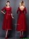 Gorgeous Scoop Half Sleeves Bowknot Dama Dresses in Wine Red