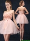 Lovely Baby Pink Short Prom Dresses with Bowknot and Hand Made Flowers