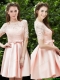 Lovely High Neck Short Sleeves Prom Dresses with Lace and Bowknot