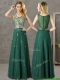 Luxurious V Neck Dark Green Dama Dresses with Appliques and Beading