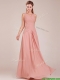 Modest Ruched Decorated Bodice Peach Dama Dresses with V Neck