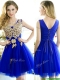 Modest V Neck Short Dama Dresses with Rhinestone and Appliques