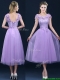 New Style Cap Sleeves Lavender Dama Dresses with Lace and Appliques