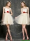 New Style Straps Short Dama Dresses with Belt and Appliques