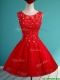 Popular Scoop Red Short Prom Dresses with Beading and Appliques