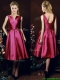 Popular V Neck Knee Length Bowknot Prom Dresses in Fuchsia