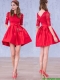 Romantic Bowknot and Laced Scoop Half Sleeves Prom Dresses in Red