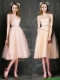 Romantic Laced and Sashed Scoop Prom Dresses in Peach