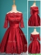 Romantic Off the Shoulder Half Sleeves Prom Dresses with Lace and Belt