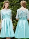 See Through Bateau Half Sleeves Appliques Dama Dresses in Apple Green