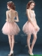 See Through Scoop Baby Pink rom Dresses with Appliques and Ruffles
