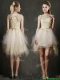 See Through Scoop Champagne Dama Dresses with Appliques and Belt