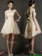 See Through Scoop Champagne Dama Dresses with Hand Made Flowers and Bowknot