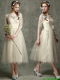 See Through Scoop Half Sleeves Dama Dresses with Hand Made Flowers and Lace