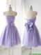 Simple Handcrafted Flower Tulle Lavender Prom Dresses with Strapless