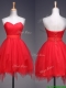 Wonderful Ruffled and Belted Short Dama Dresses in Red