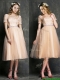 Beautiful Bateau Short Sleeves Prom Dresses with Sashes and Lace