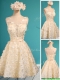 Best Scoop Champagne Short Prom Dresses with Appliques and Belt