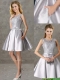 Classical Laced and Bowknot Scoop Prom Dresses in Silver