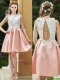 Elegant Bateau Open Back Applique Short Dama Dresses in Pink