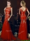 Elegant Mermaid Red Prom Dresses with Gold Sequined Appliques