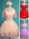 Elegant Off the Shoulder Short Sleeves Prom Dresses with Appliques and Belt