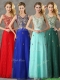 Fashionable V Neck Long Prom Dresses with Appliques and Beading