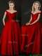 Latest Bowknot Wine Red Long Prom Dresses with Off the Shoulder