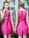 Luxurious Column Scoop Applique Hot Pink Prom Dresses in Satin