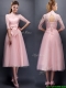 Luxurious Laced High Neck Half Sleeves Prom Dresses with Bowknot