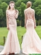 Luxurious See Through Light Pink Mermaid Prom Dresses with Brush Train