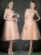 New Scoop Half Sleeves Prom Dresses with Sashes and Lace