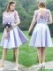 New Style Bateau Half Sleeves Lavender Prom Dresses with Appliques