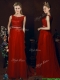 Popular Belted Empire Scoop Red Prom Dresses with Brush Train