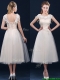 Pretty Tea Length A Line Dama Dresses with Cap Sleeves
