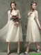 Romantic V Neck Half Sleeves Prom Dresses with Lace and Belt