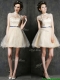 See Through High Neck Short Prom Dresses with Sashes and Lace