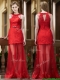 Sexy Belted Red Long Prom Dresses in Tulle and Lace
