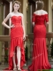 Sexy Column High Low Red Prom Dresses with Brush Train