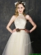Sweet High Neck Champagne Prom Dresses with Hand Made Flowers and Lace