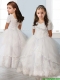 Best Square Short Sleeves White Flower Girl Dress with Beading and Appliques