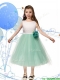 Comfortable Scoop Hand Made Flowers and Bowknot Mini Quinceanera Dresses in Apple Green