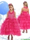Latest Halter Top Beading and Ruffled Layers Mini Quinceanera Dress in Hot Pink